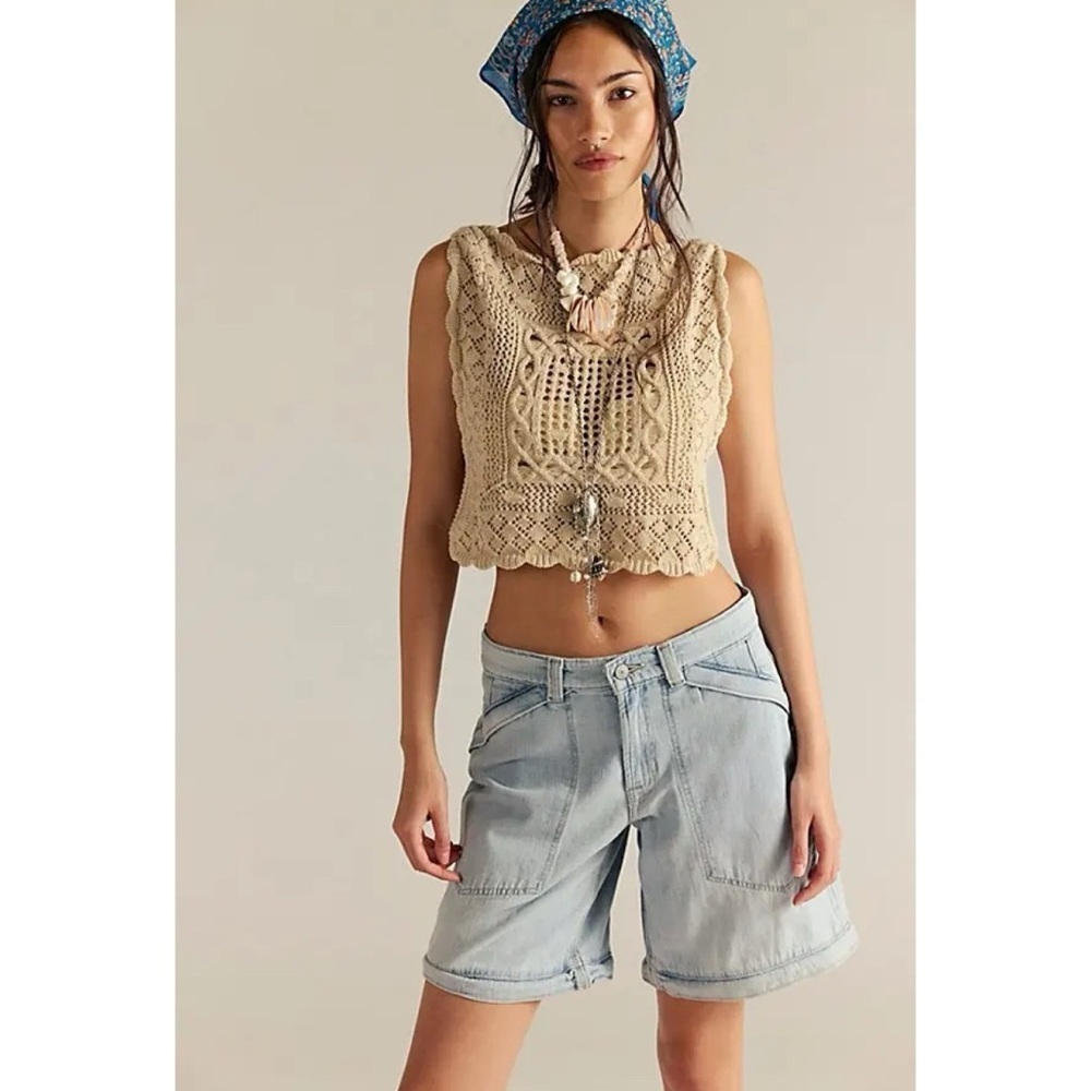 NWT Free People Trailblazer Convertible Zipper Wide-Leg Jeans Blue 26